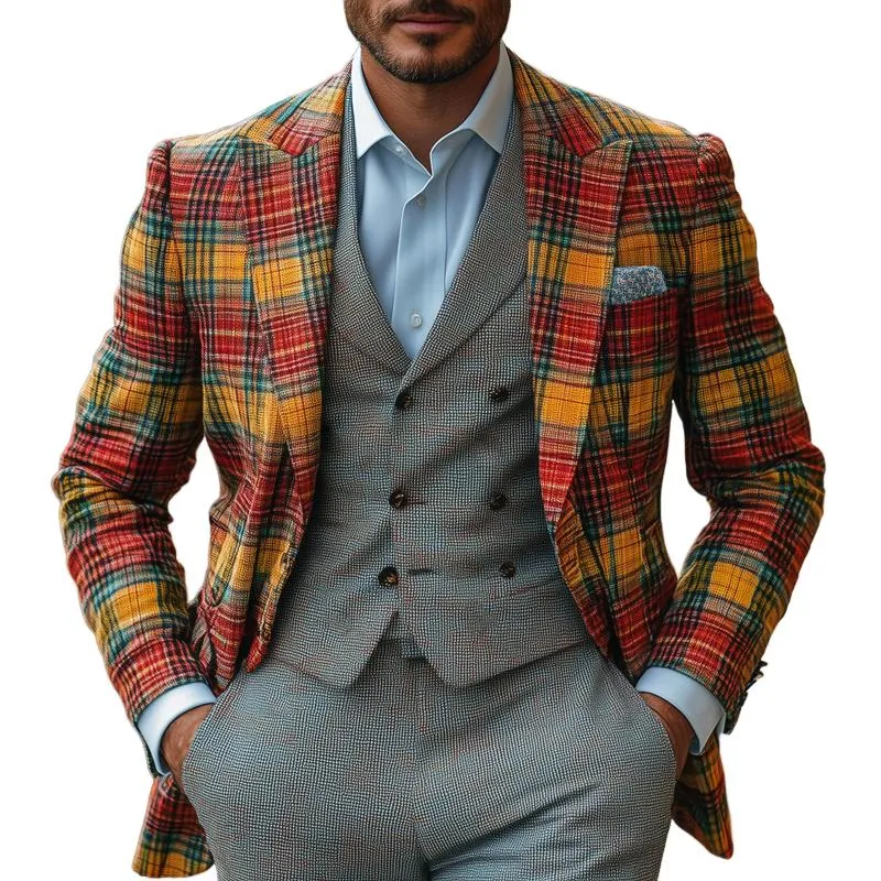 Men's Vintage Checked Peak Lapel Single Breasted Slim Blazer 51781003Z sold by Manly