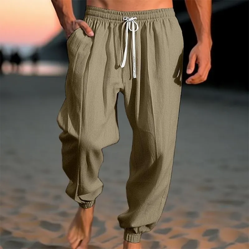 Men's Solid Loose Linen Elastic Waist Casual Pants 48636651Z sold by Manly product image thumbnail 3