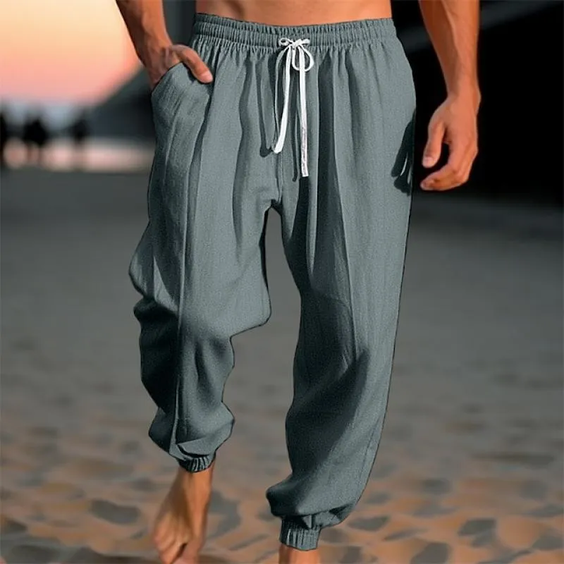 Men's Solid Loose Linen Elastic Waist Casual Pants 48636651Z sold by Manly product image thumbnail 4