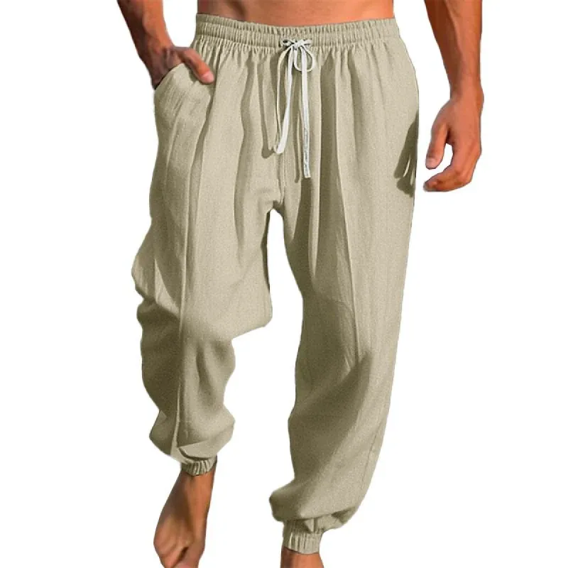 Men's Solid Loose Linen Elastic Waist Casual Pants 48636651Z sold by Manly