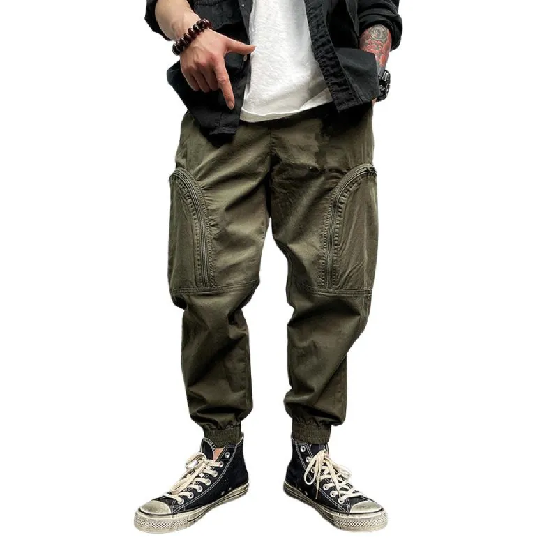 Men's Solid Loose Elastic Waist Zip Pocket Cargo Pants 77261229Z sold by Manly