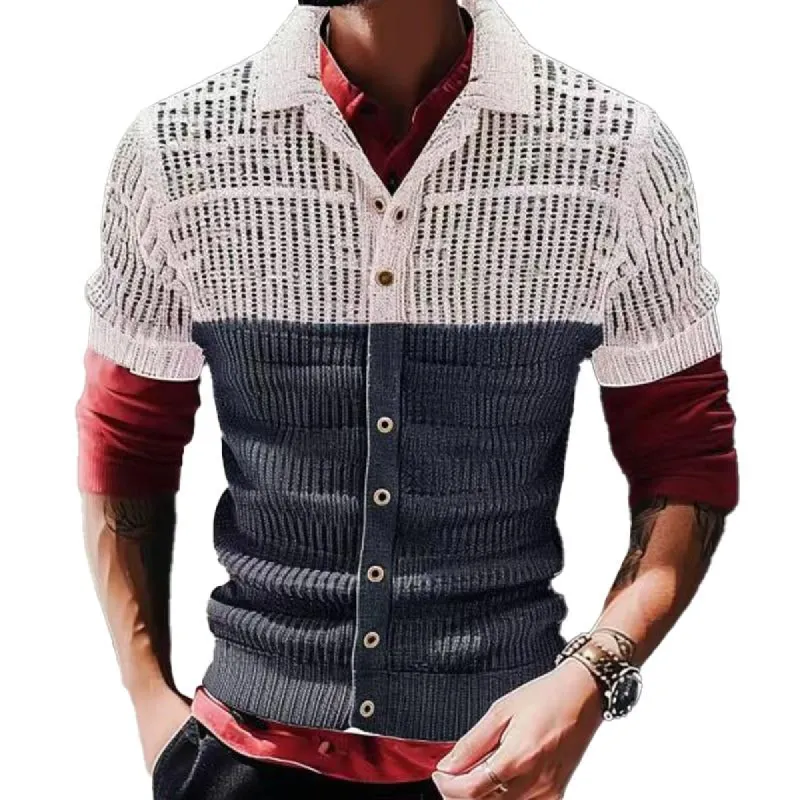 Men's Casual Hollow Lapel Slim Fit Short Sleeve Shirt 79849250M sold by Manly