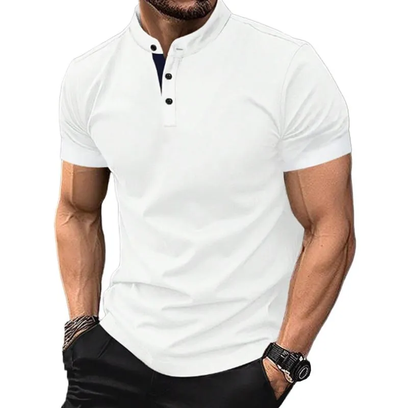 Men's Casual Contrast Henley Collar Short Sleeve T-Shirt 97792724M sold by Manly product image thumbnail 5