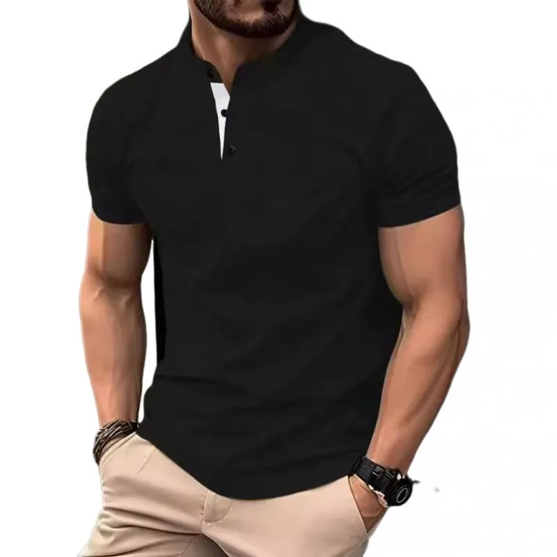 Men's Casual Contrast Henley Collar Short Sleeve T-Shirt 97792724M sold by Manly product image thumbnail 2