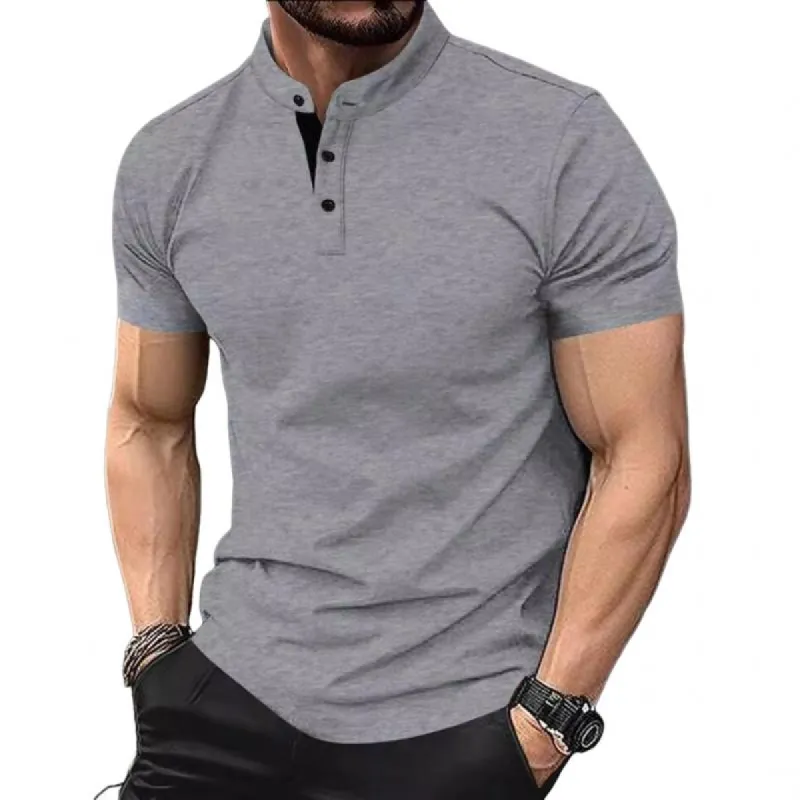 Men's Casual Contrast Henley Collar Short Sleeve T-Shirt 97792724M sold by Manly