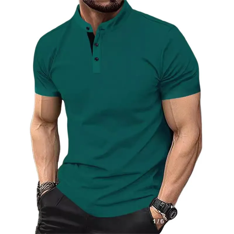 Men's Casual Contrast Henley Collar Short Sleeve T-Shirt 97792724M sold by Manly product image thumbnail 4