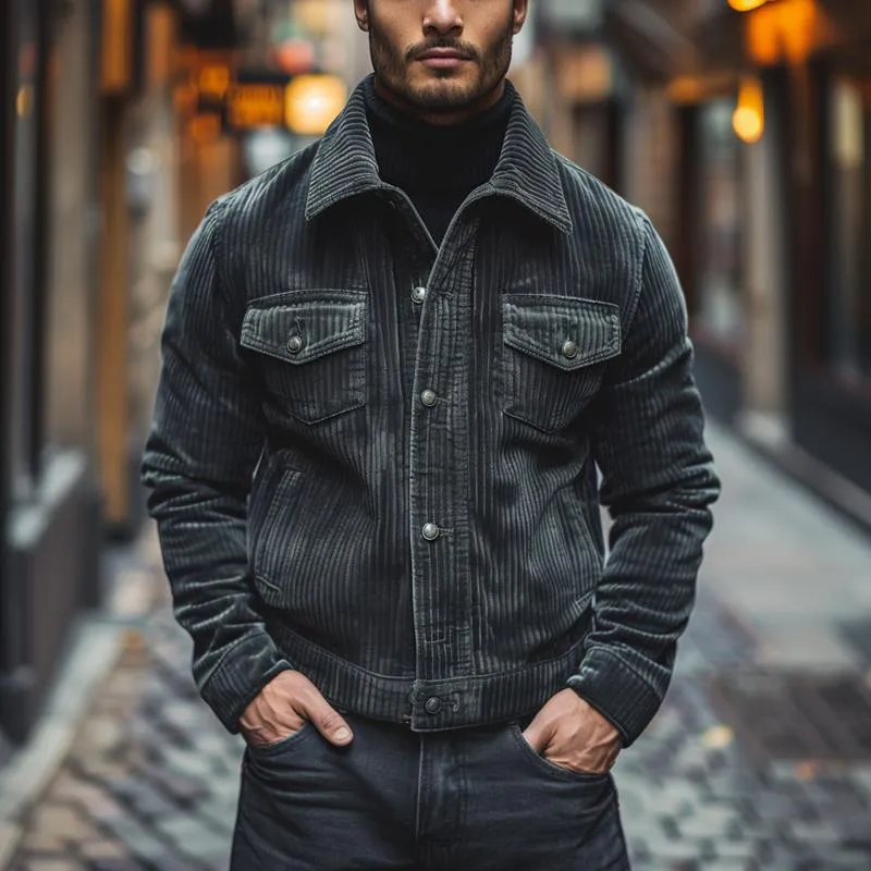 Men's Vintage Corduroy Lapel Single Breasted Multi-Pocket Work Jacket 42643475M sold by Manly product image thumbnail 2