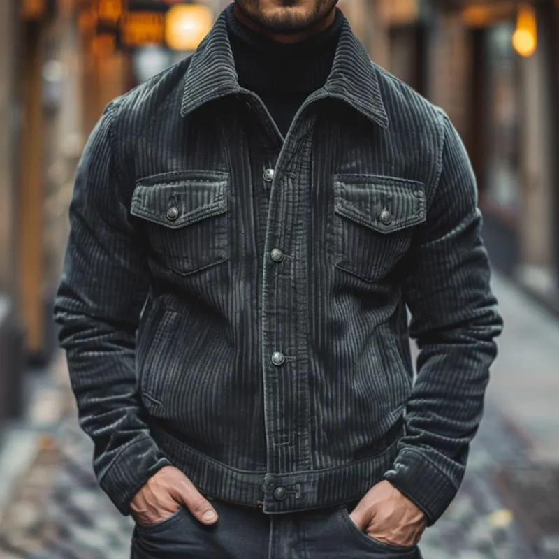 Men's Vintage Corduroy Lapel Single Breasted Multi-Pocket Work Jacket 42643475M sold by Manly product image thumbnail 3