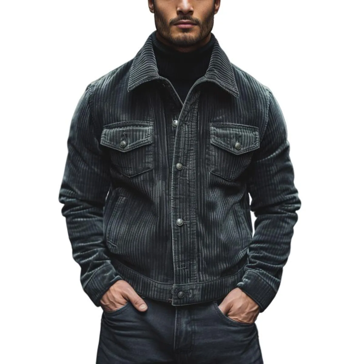 Men's Vintage Corduroy Lapel Single Breasted Multi-Pocket
