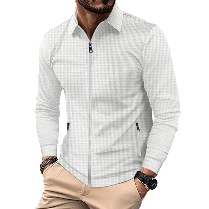 Men's Solid Waffle Lapel Long Sleeve Zipper Jacket 75285977Z sold by Manly