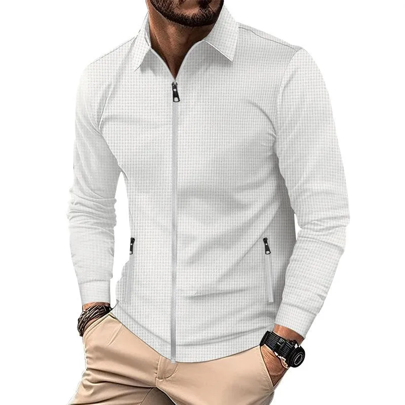 Men's Solid Waffle Lapel Long Sleeve Zipper Jacket 75285977Z sold by Manly