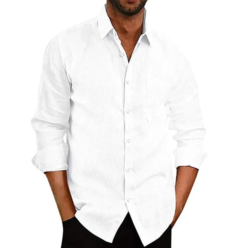 Men's Casual Lapel Solid Color Linen Loose Long Sleeve Shirt 74524458M sold by Manly product image thumbnail 4