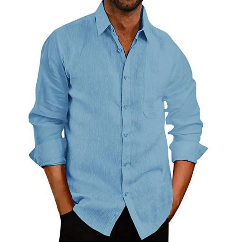 Men's Casual Lapel Solid Color Linen Loose Long Sleeve Shirt 74524458M sold by Manly product image thumbnail 2