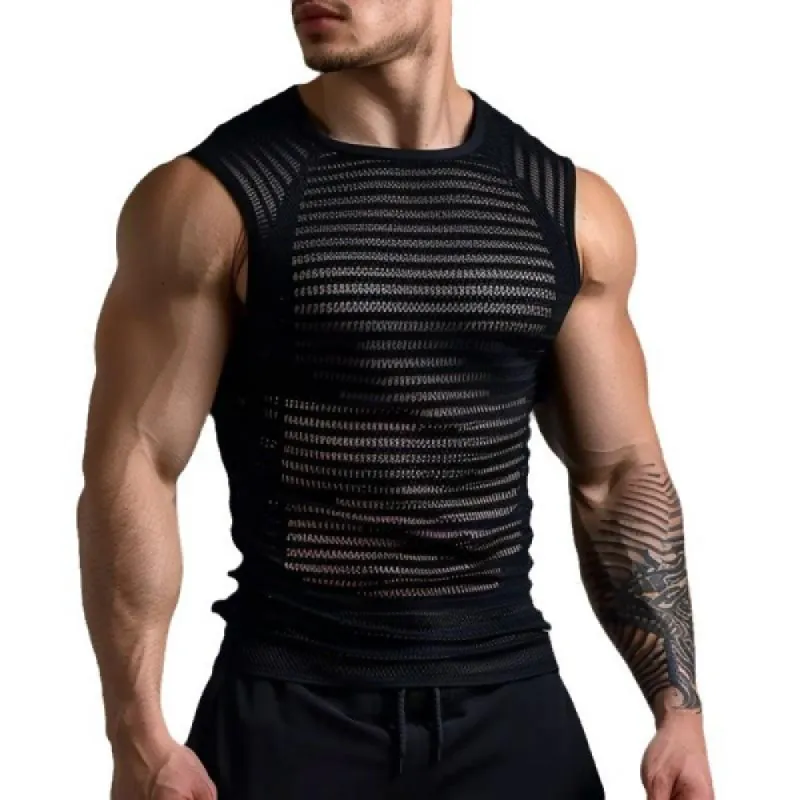 Men's Sexy Hollow Mesh Tight Tank Top 63589066M sold by Manly