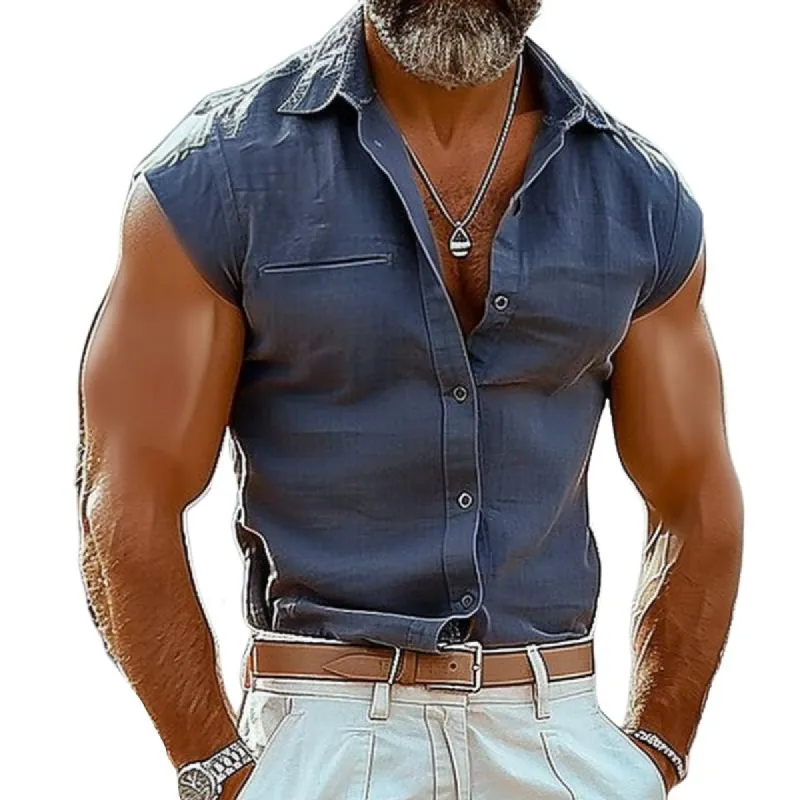 Men's Casual Pocket Lapel Ultra Short Sleeve Shirt 85771022TO sold by Manly