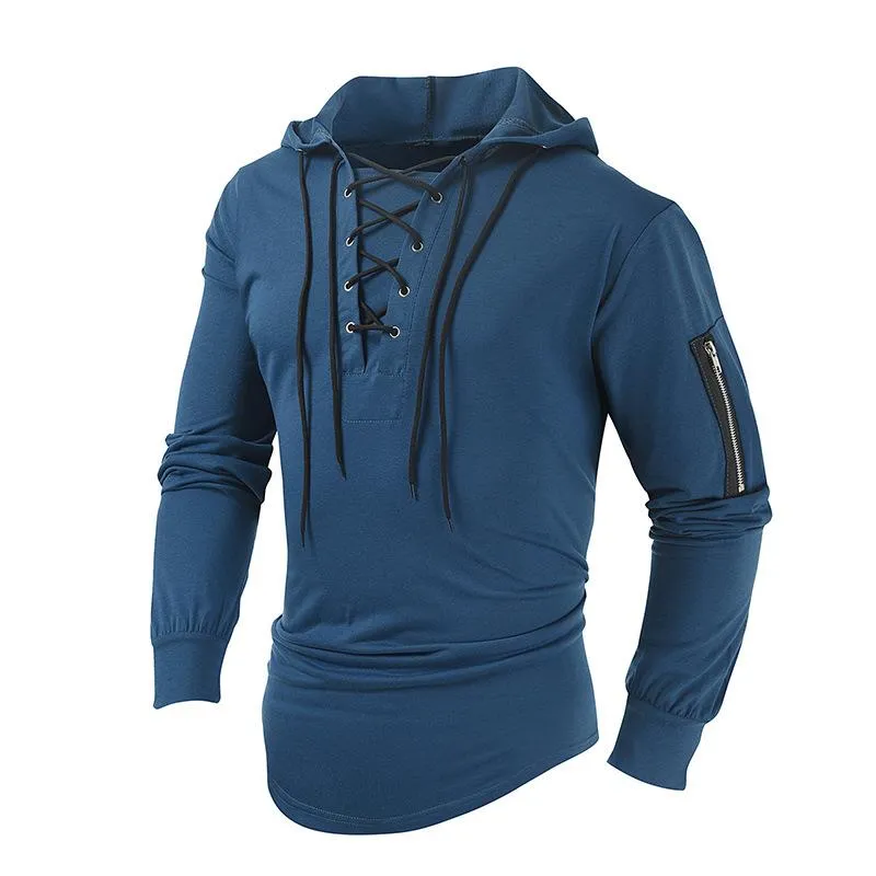 Men's Casual Solid Color Collared Zipper Pocket Long Sleeve Hoodie 23458794M sold by Manly
