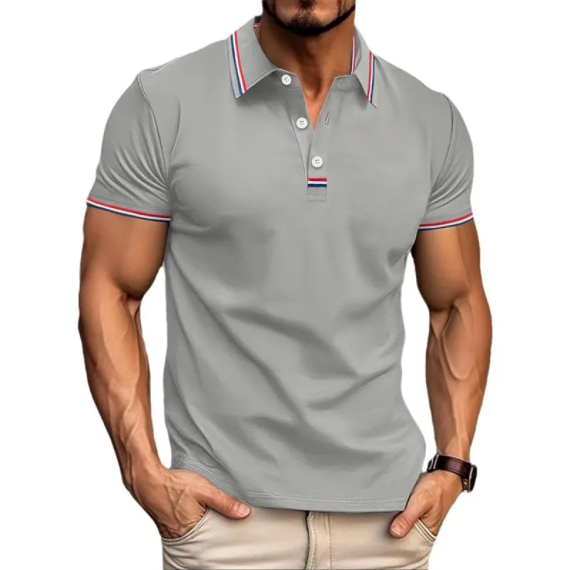 Men's Colorblock Striped Lapel Short Sleeve Casual Polo Shirt 92310604Z sold by Manly