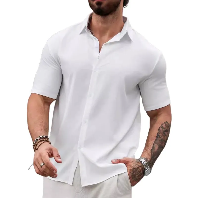 Men's Casual Lapel Loose Short Sleeve Shirt 71177934X sold by Manly