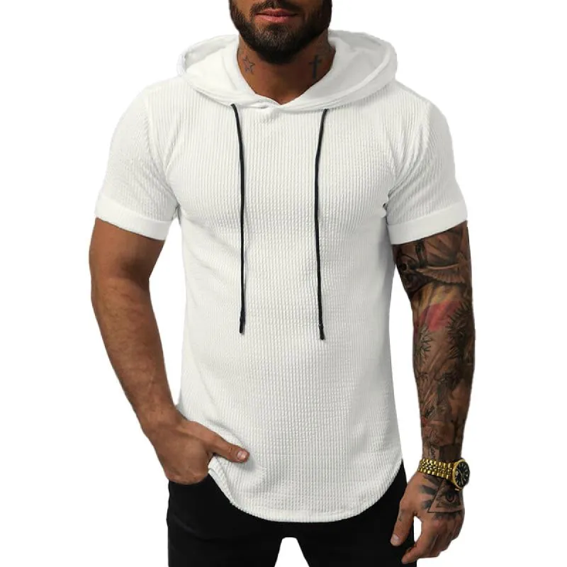 Men's Casual Solid Color Hooded Short-Sleeved T-Shirt 52977013Y sold by Manly