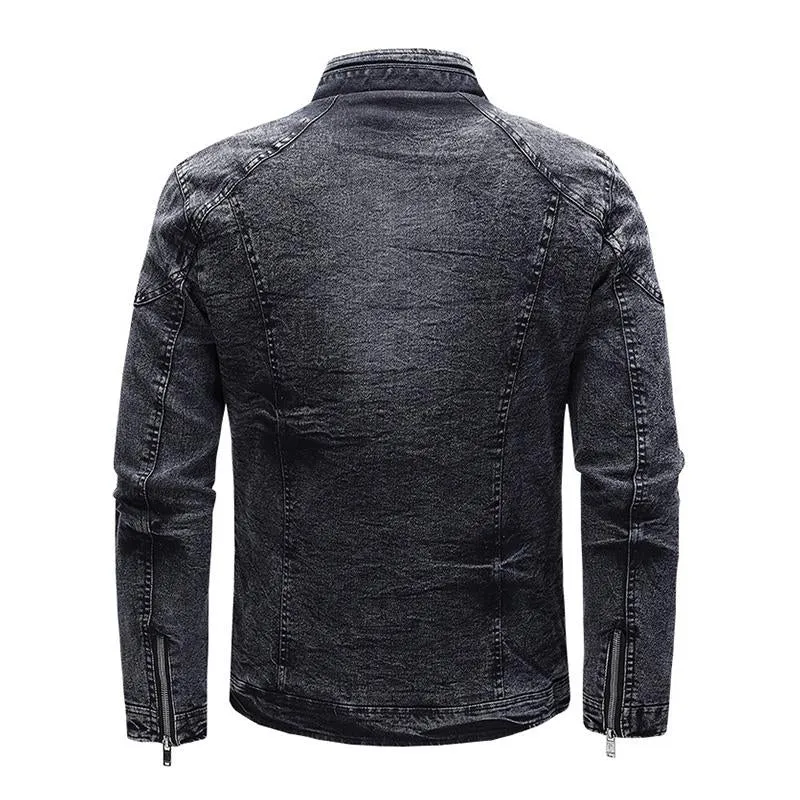 Men's Vintage Stand Collar Stretch Wash Denim Jacket 61904666M sold by Manly product image thumbnail 3