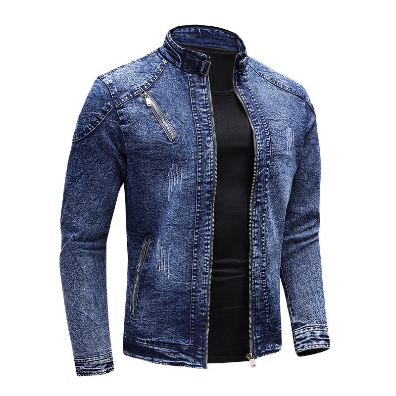 Men's Vintage Stand Collar Stretch Wash Denim Jacket 61904666M sold by Manly product image thumbnail 5