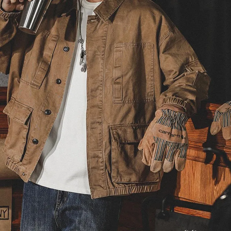 Men's Retro Lapel Multi-pocket Single Breasted Cargo Jacket 66377199Z sold by Manly product image thumbnail 4