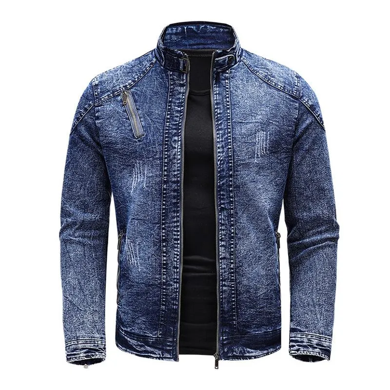 Men's Vintage Stand Collar Stretch Wash Denim Jacket 61904666M sold by Manly product image thumbnail 4
