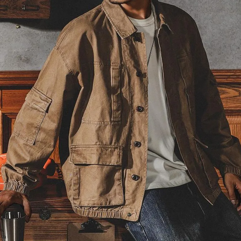 Men's Retro Lapel Multi-pocket Single Breasted Cargo Jacket 66377199Z sold by Manly product image thumbnail 5