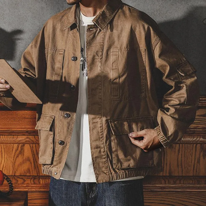 Men's Retro Lapel Multi-pocket Single Breasted Cargo Jacket 66377199Z sold by Manly product image thumbnail 3