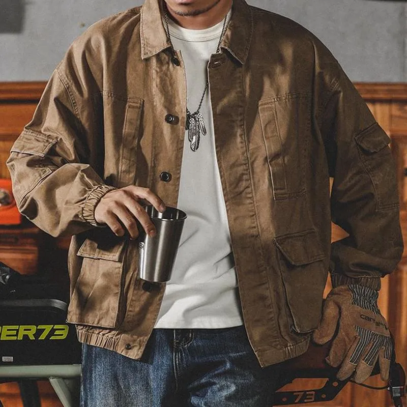 Men's Retro Lapel Multi-pocket Single Breasted Cargo Jacket 66377199Z sold by Manly product image thumbnail 2