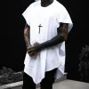 Men's Cross Print Round Neck Irregular Hem Loose Casual T-shirt 41859128Z sold by Manly