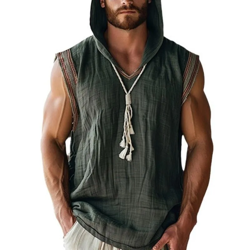 Men's Solid Color Sports Casual Hooded Tank Tops 82894380X sold by Manly