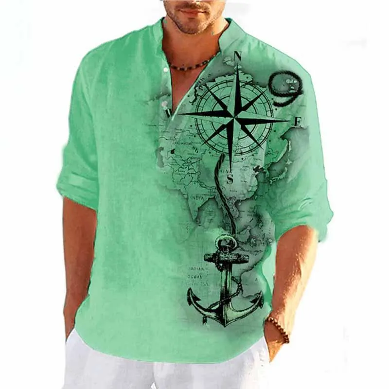 Men's Beach Vacation Print Long Sleeve Stand Collar Shirt 18627482X sold by Manly product image thumbnail 2