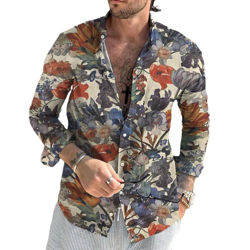 Men's Retro Floral Beach Street Long Sleeve Shirt 94469656TO sold by Manly