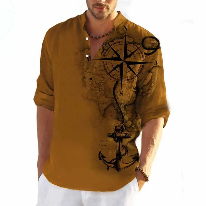 Men's Beach Vacation Print Long Sleeve Stand Collar Shirt 18627482X sold by Manly