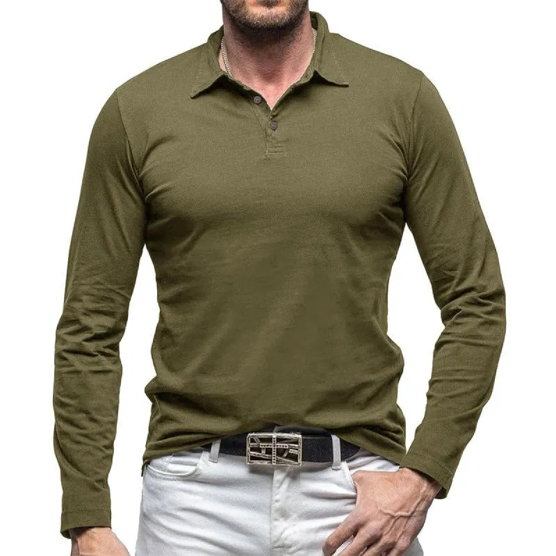 Men's Vintage Solid Color Long Sleeve Polo Shirt 60924488Y sold by Manly