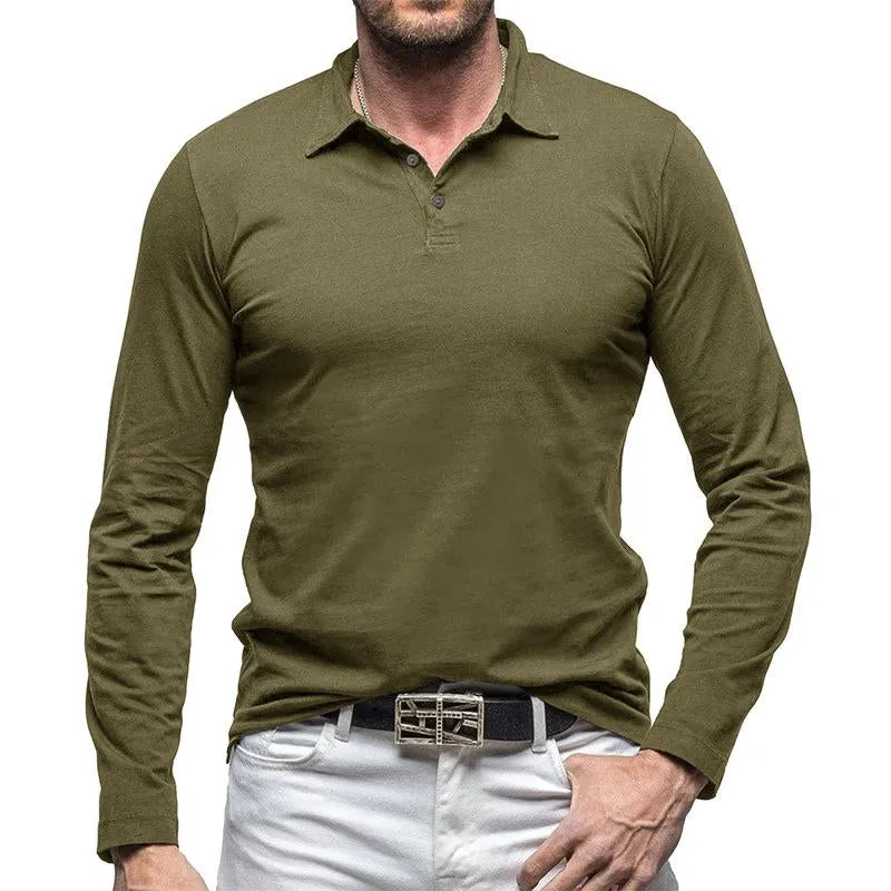 Men's Vintage Solid Color Long Sleeve Polo Shirt 60924488Y sold by Manly