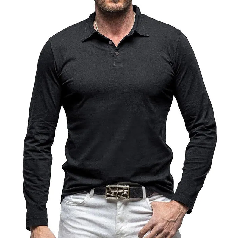 Men's Vintage Solid Color Long Sleeve Polo Shirt 60924488Y sold by Manly product image thumbnail 5