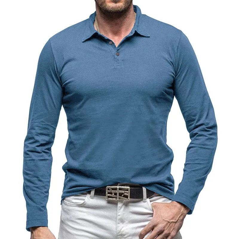 Men's Vintage Solid Color Long Sleeve Polo Shirt 60924488Y sold by Manly product image thumbnail 3