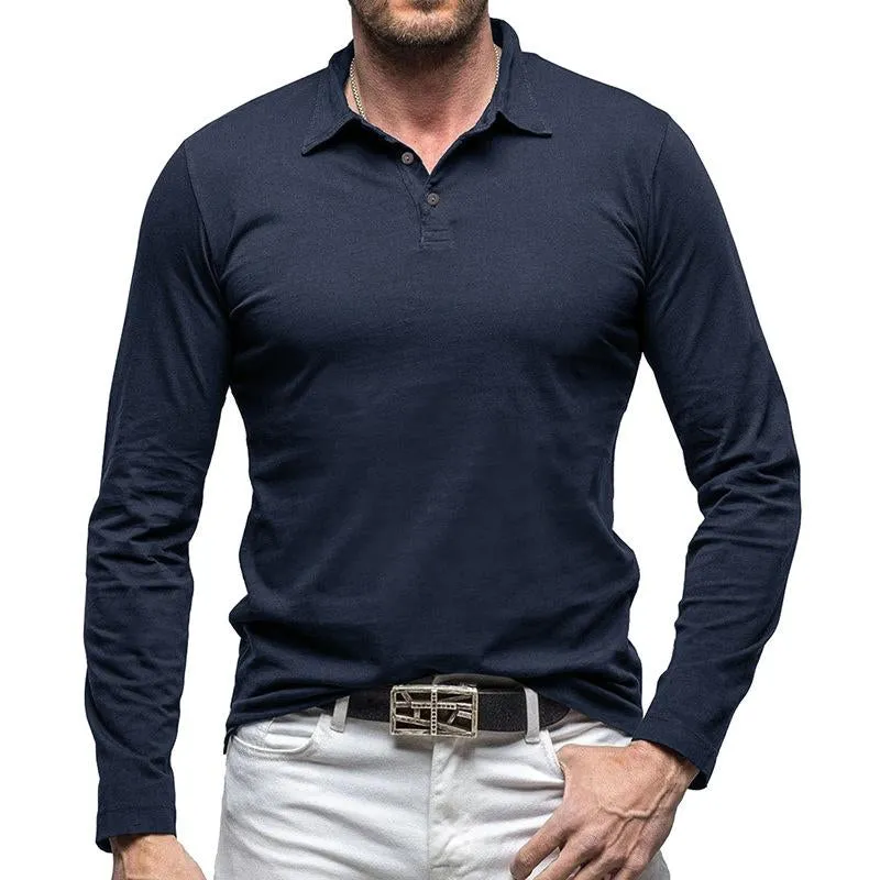 Men's Vintage Solid Color Long Sleeve Polo Shirt 60924488Y sold by Manly product image thumbnail 2