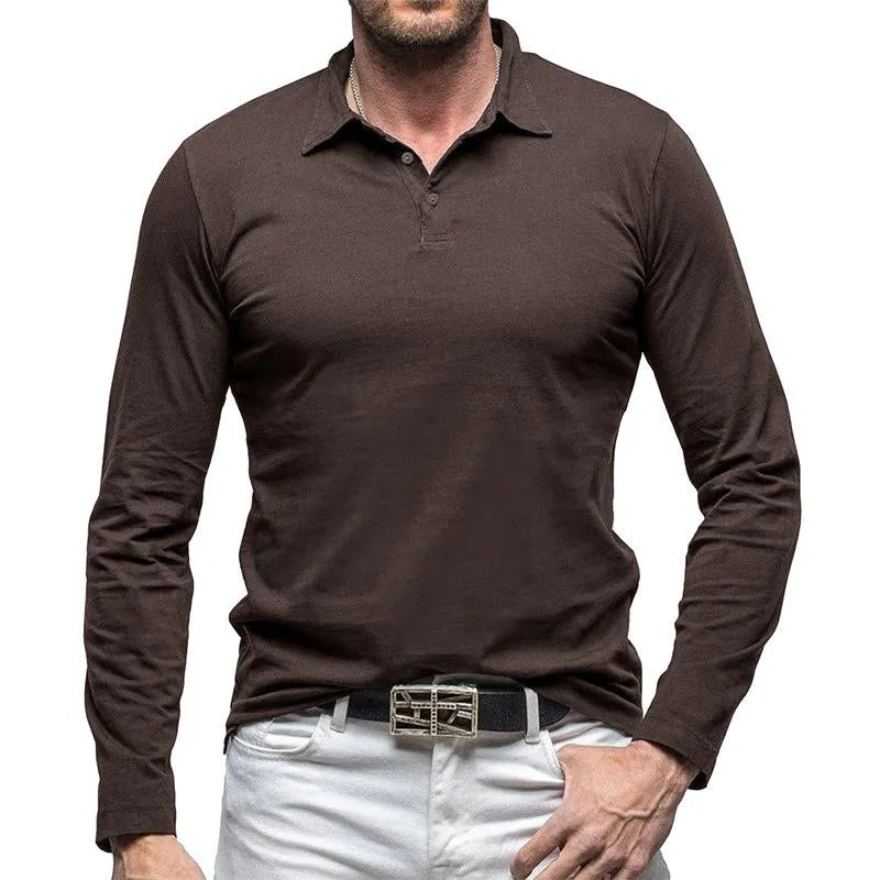 Men's Vintage Solid Color Long Sleeve Polo Shirt 60924488Y sold by Manly product image thumbnail 4