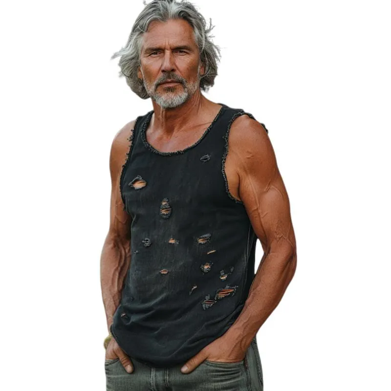 Men's Washed Ripped Round Neck Sleeveless Tank Top 57786644Y sold by Manly