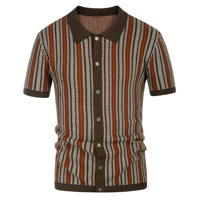Men's Knit Striped Jacquard Business Short Sleeve Polo Shirt 51796633Y sold by Manly product image thumbnail 4