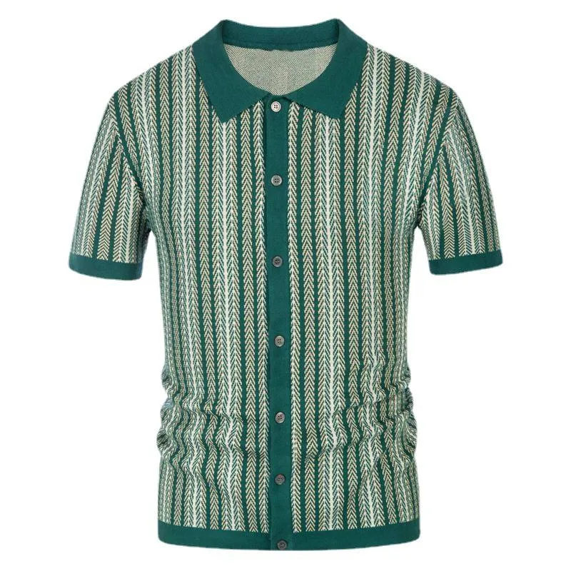 Men's Knit Striped Jacquard Business Short Sleeve Polo Shirt 51796633Y sold by Manly