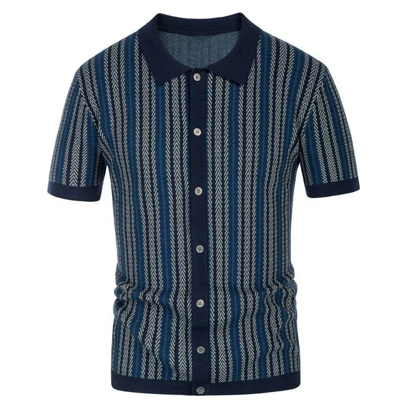 Men's Knit Striped Jacquard Business Short Sleeve Polo Shirt 51796633Y sold by Manly product image thumbnail 5