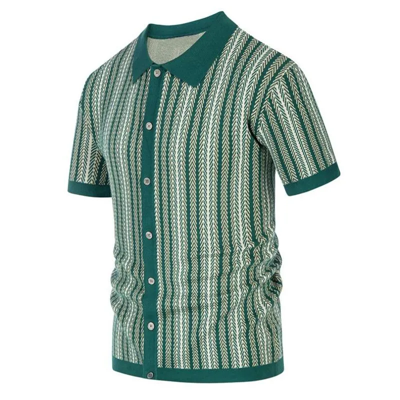 Men's Knit Striped Jacquard Business Short Sleeve Polo Shirt 51796633Y sold by Manly product image thumbnail 3