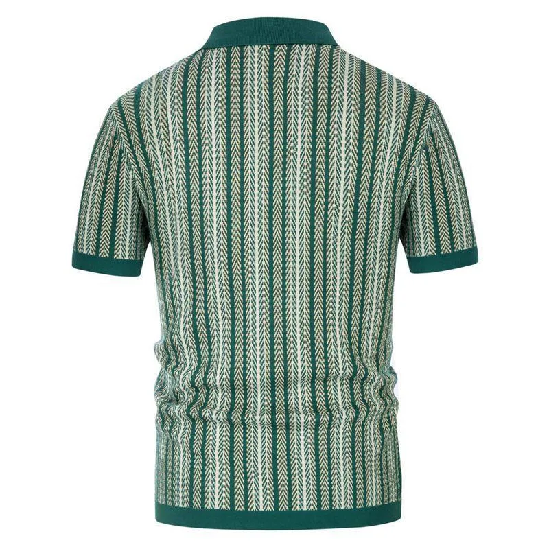 Men's Knit Striped Jacquard Business Short Sleeve Polo Shirt 51796633Y sold by Manly product image thumbnail 2