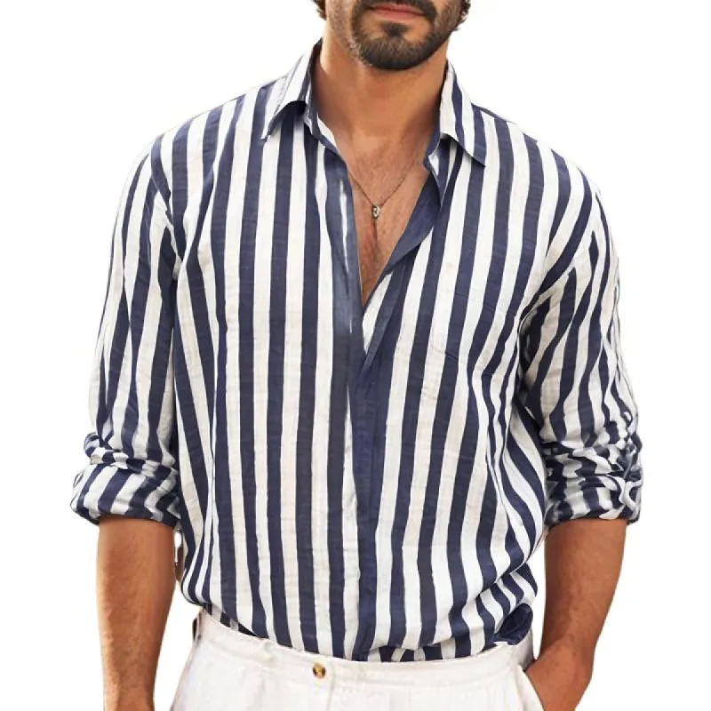Men's Casual Striped Lapel Long Sleeve Shirt 20333088X sold by Manly