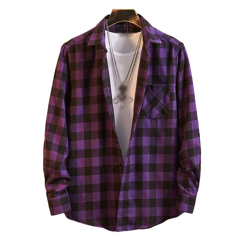 Men's Casual Flannel Plaid Lapel Long Sleeve Shirt 95681855M sold by Manly product image thumbnail 3