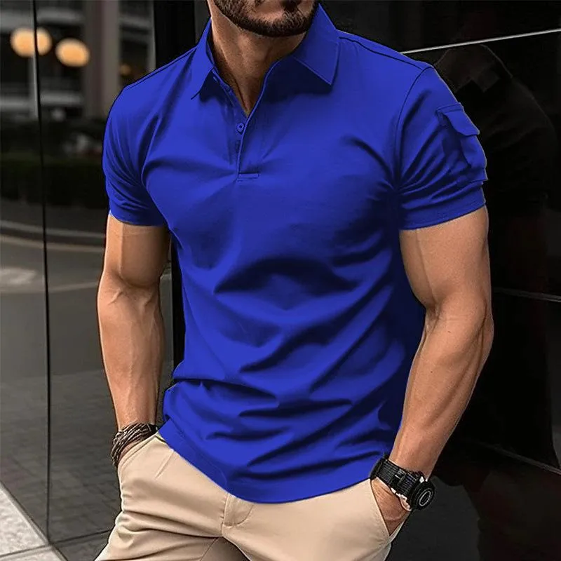 Men's Solid Lapel Sleeve Pocket Short Sleeve Polo Shirt 85665699Z sold by Manly product image thumbnail 2